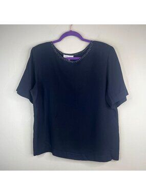 Vintage 90s Kenneth Mitchell Top Womens Large Polka Dot Trim Twee Neutral Office
